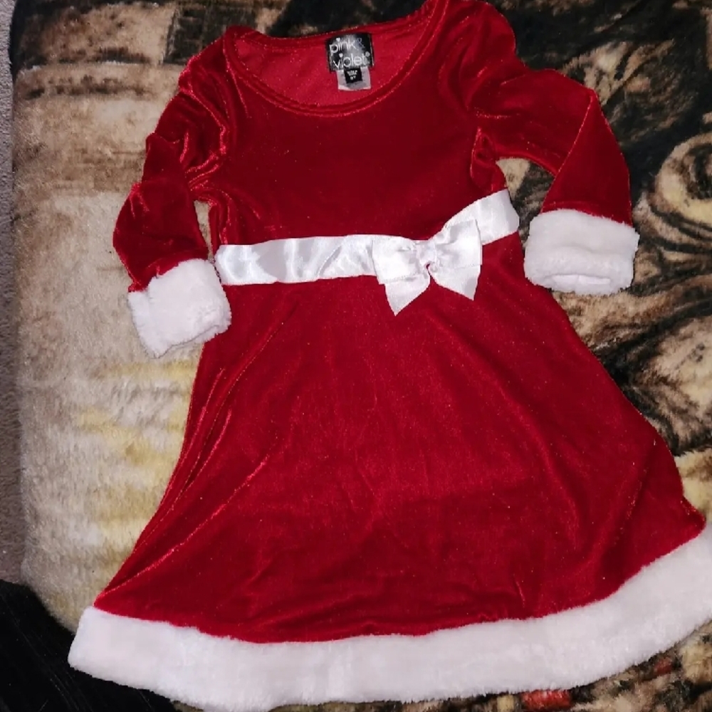 Christmas Red Velvet Dress with White Trim